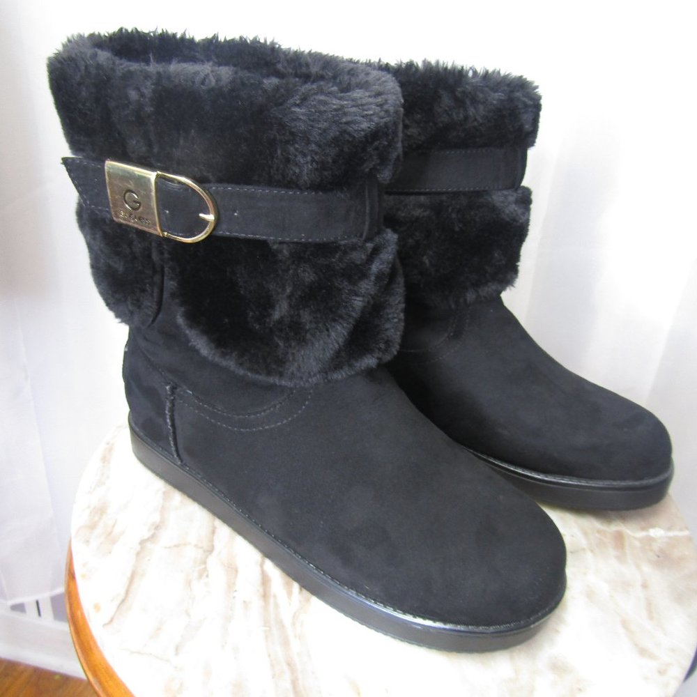 Guess Black Suede Faux Fur Ankle Boots